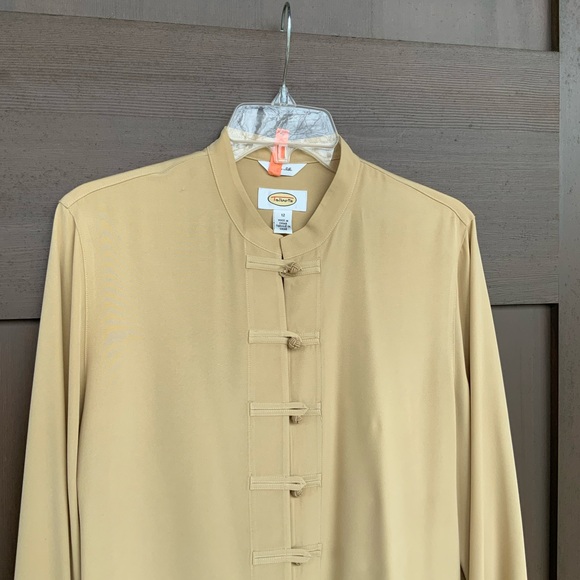 Talbots khaki silk tunic with mandarin collar and Chinese knot closures - Picture 3 of 6